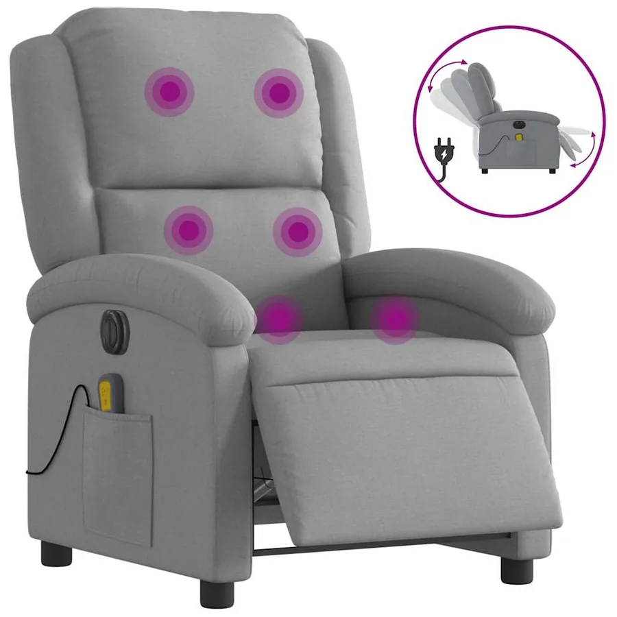 Fauteuil de massage inclinable électrique gris clair tissu - 2