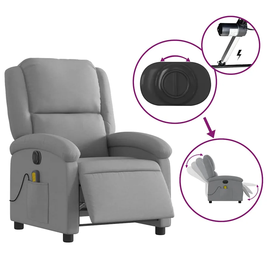 Fauteuil de massage inclinable électrique gris clair tissu - 6