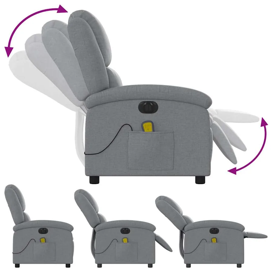 Fauteuil de massage inclinable électrique gris clair tissu - 7