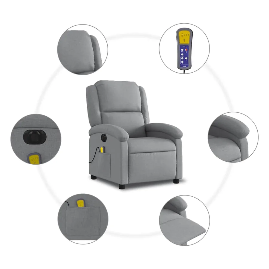 Fauteuil de massage inclinable électrique gris clair tissu - 8