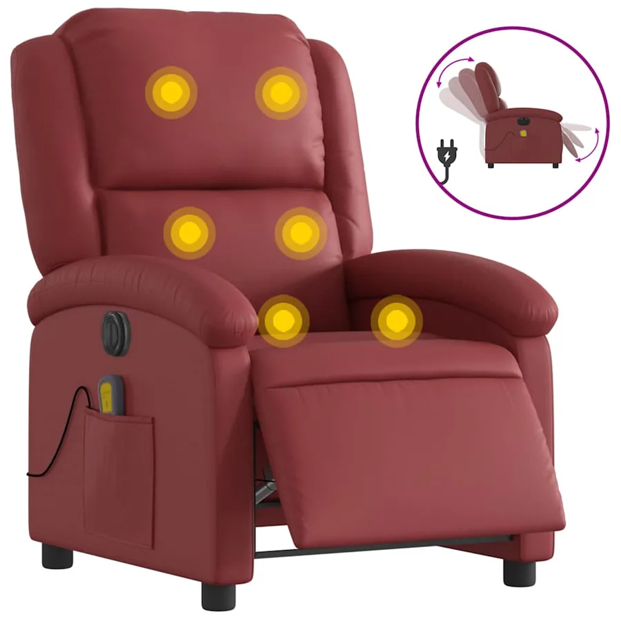 Fauteuil de massage inclinable électrique rouge bordeaux - 2