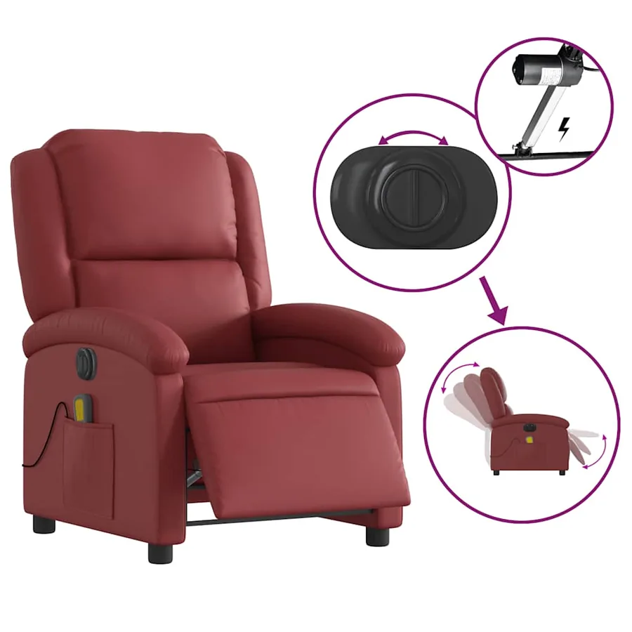 Fauteuil de massage inclinable électrique rouge bordeaux - 6