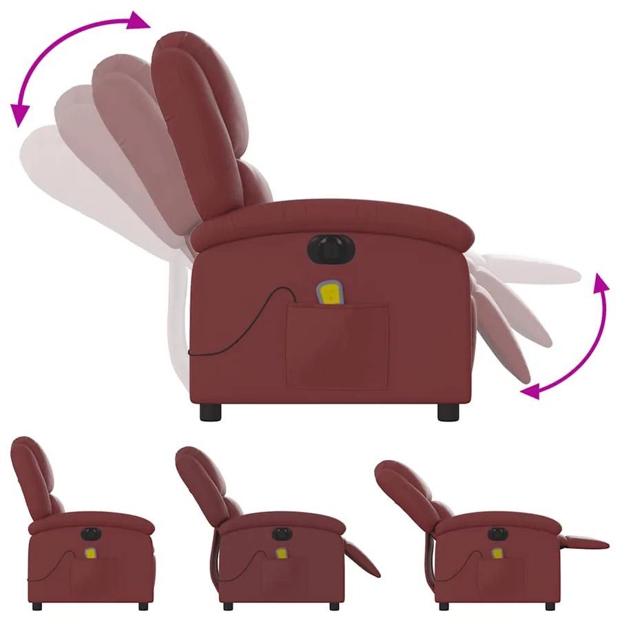 Fauteuil de massage inclinable électrique rouge bordeaux - 7