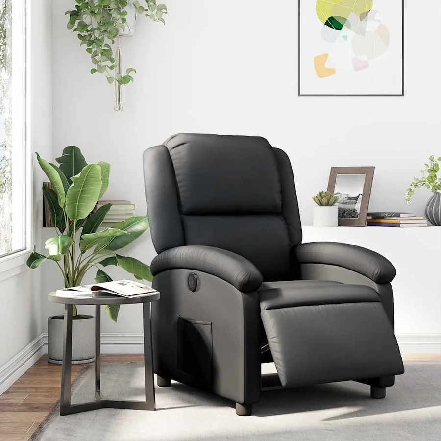 Fauteuil inclinable électrique noir cuir véritable - 15