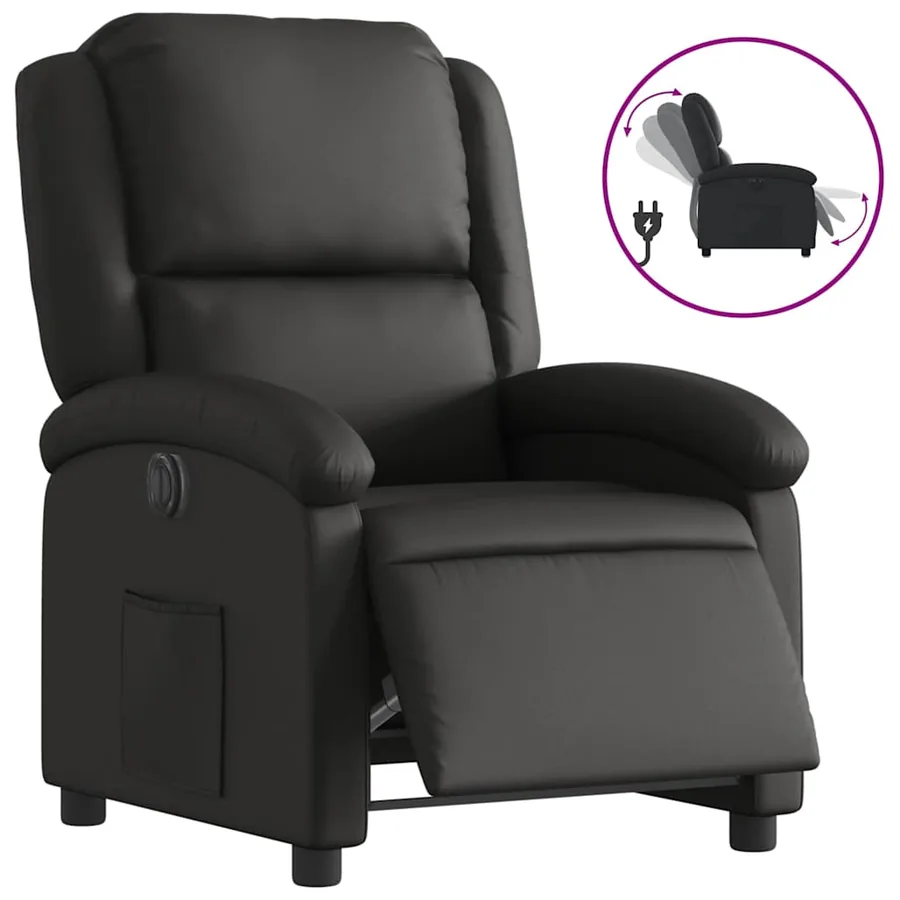 Fauteuil inclinable électrique noir cuir véritable - 2