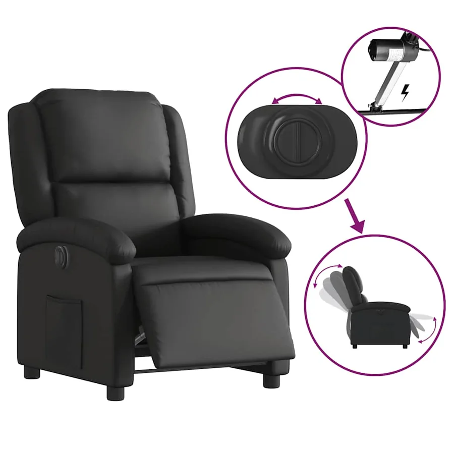 Fauteuil inclinable électrique noir cuir véritable - 6