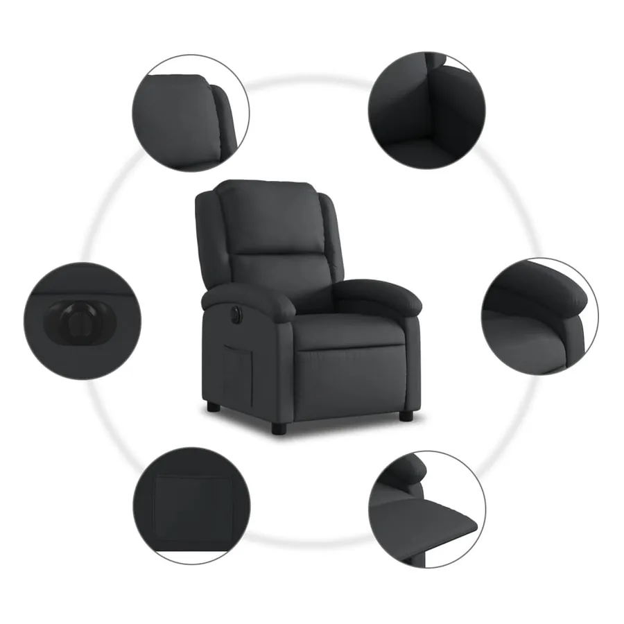 Fauteuil inclinable électrique noir cuir véritable - 8