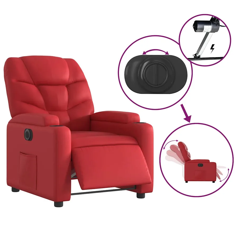 Fauteuil inclinable électrique Rouge Similicuir - 6