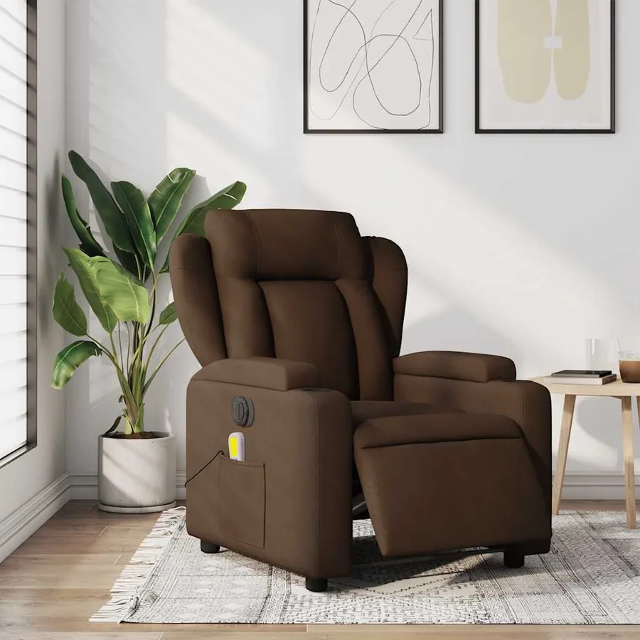 Fauteuil inclinable de massage électrique marron tissu - 15