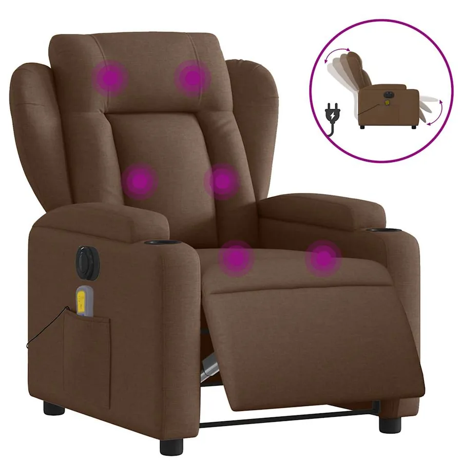 Fauteuil inclinable de massage électrique marron tissu - 2