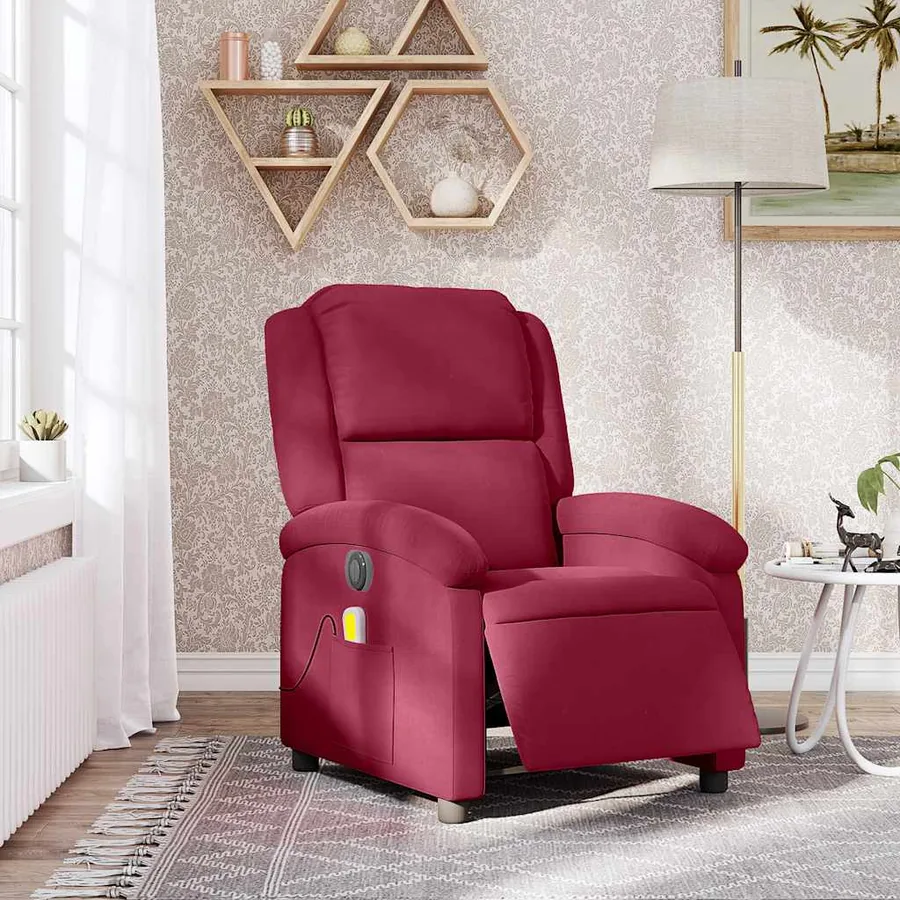 Fauteuil inclinable massage électrique rouge bordeaux velours - 16