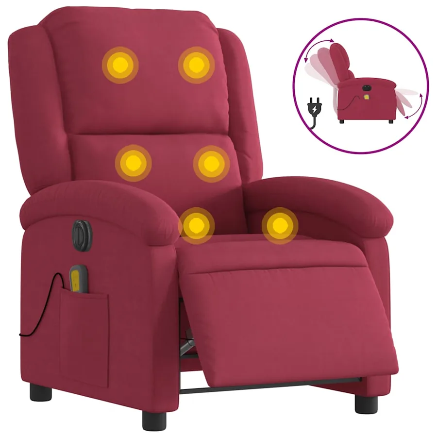 Fauteuil inclinable massage électrique rouge bordeaux velours - 2