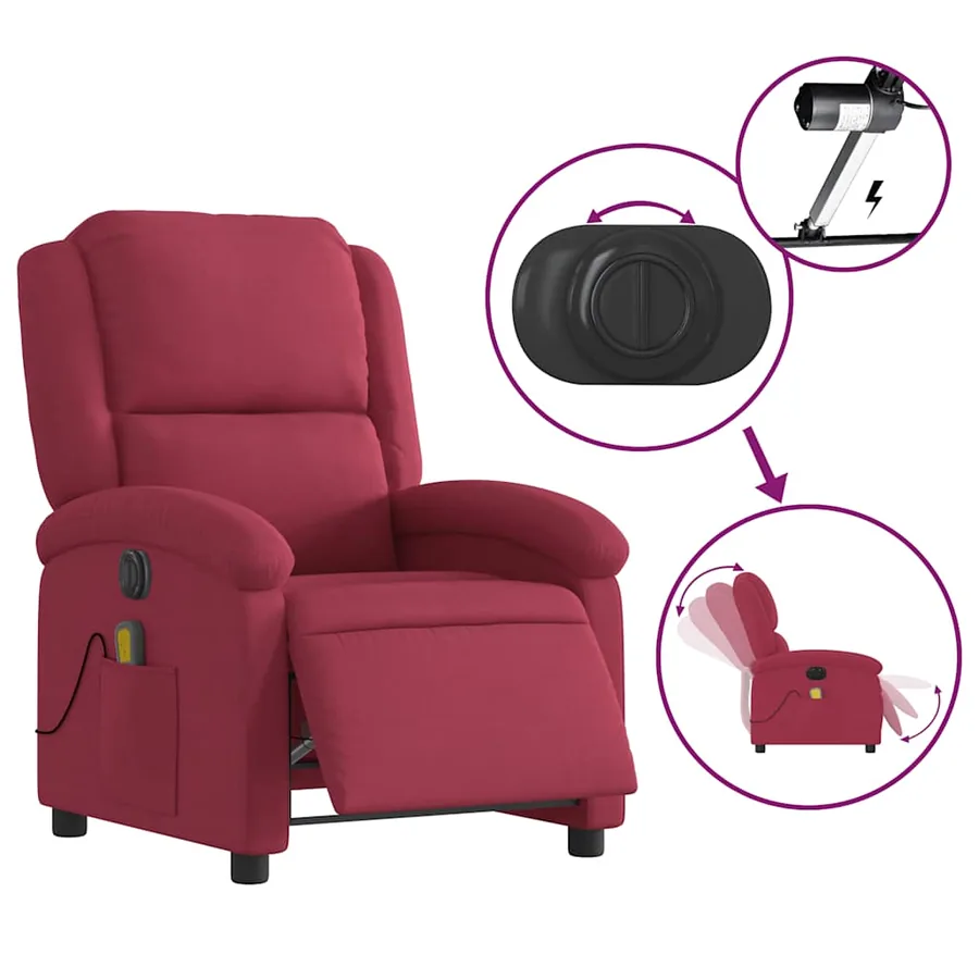 Fauteuil inclinable massage électrique rouge bordeaux velours - 6