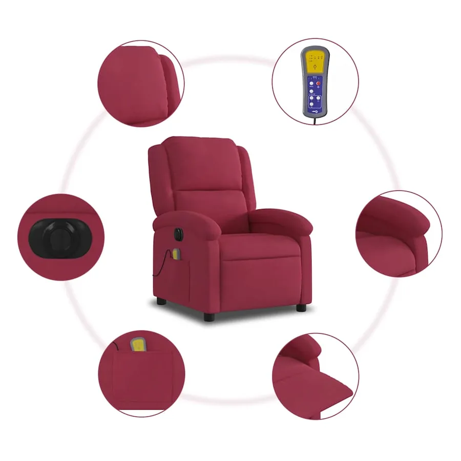 Fauteuil inclinable massage électrique rouge bordeaux velours - 8