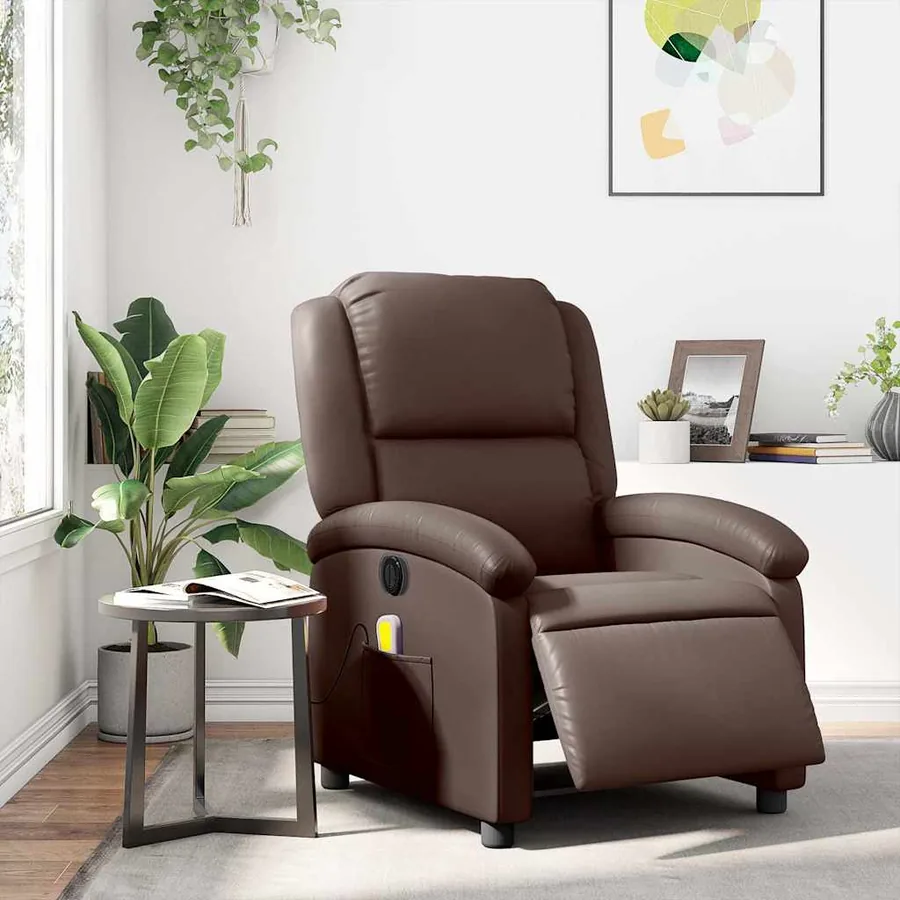 Fauteuil de massage inclinable électrique marron similicuir - 15
