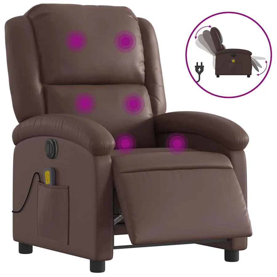 Fauteuil de massage inclinable électrique marron similicuir - 2