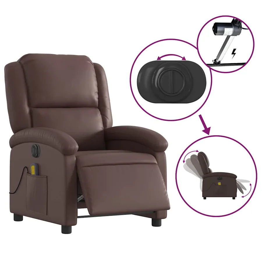 Fauteuil de massage inclinable électrique marron similicuir - 6