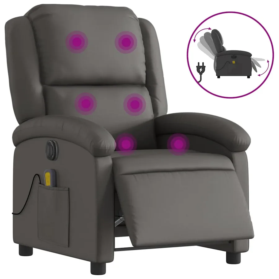 Fauteuil de massage inclinable électrique gris cuir véritable - 2