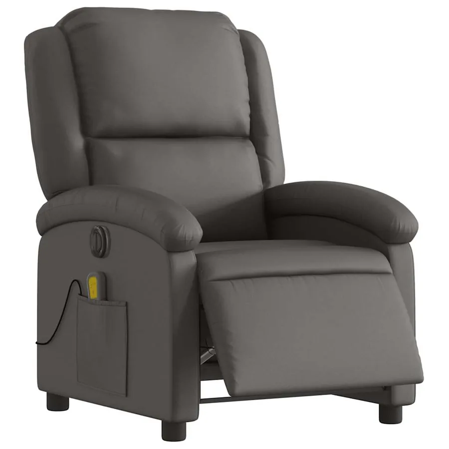 Fauteuil de massage inclinable électrique gris cuir véritable - 3