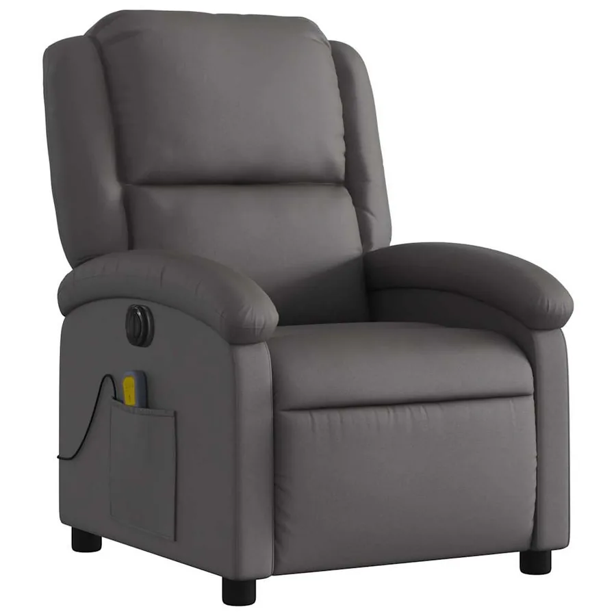 Fauteuil de massage inclinable électrique gris cuir véritable - 4
