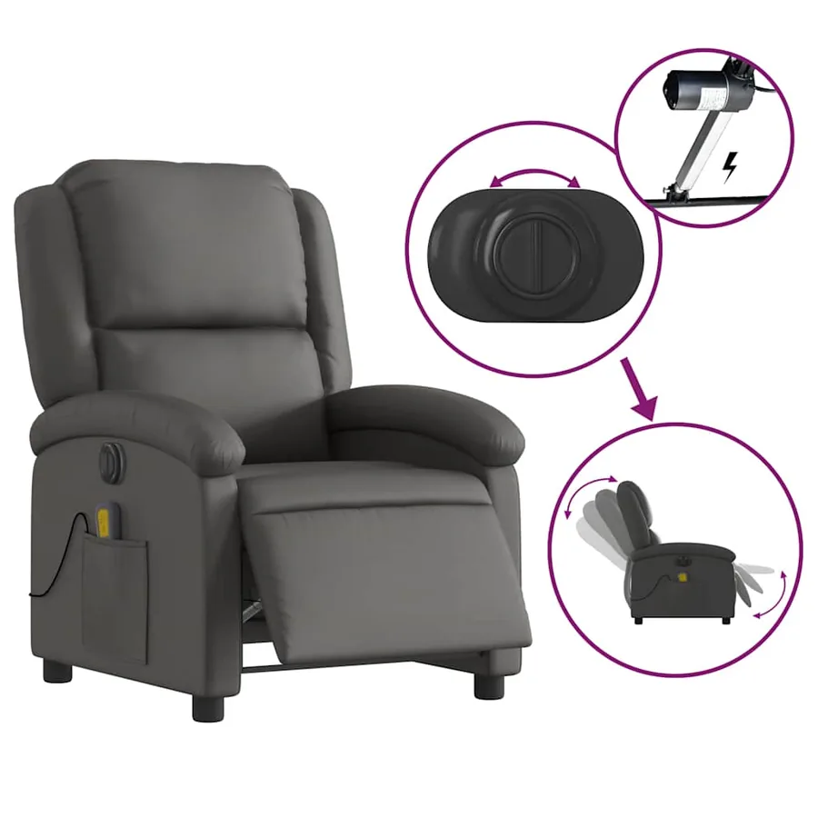 Fauteuil de massage inclinable électrique gris cuir véritable - 6
