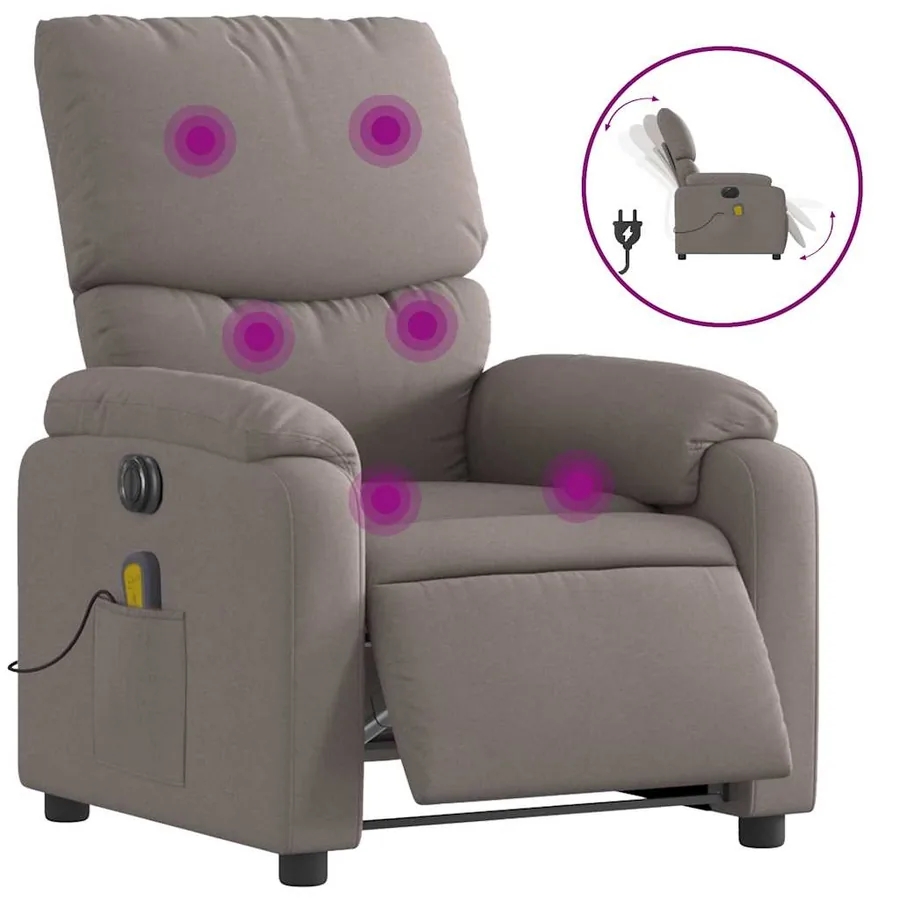 Fauteuil de massage inclinable électrique Taupe Tissu - 2