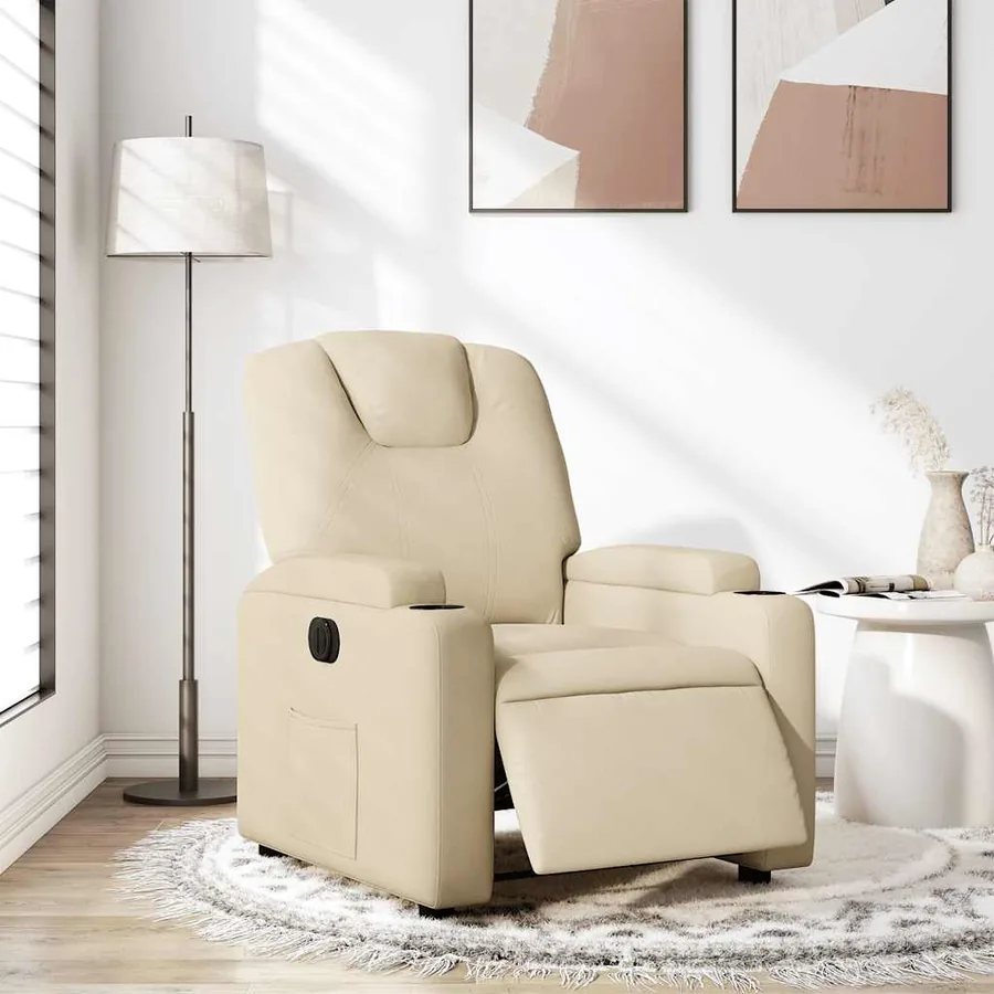 Fauteuil inclinable électrique Crème Tissu - 16