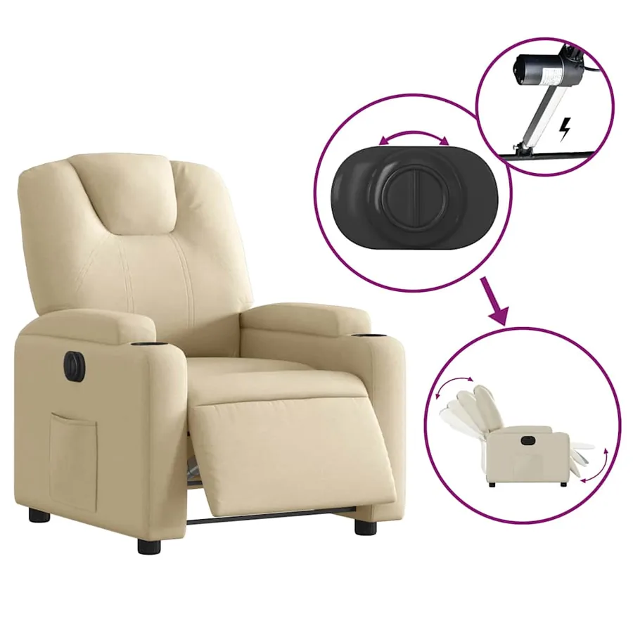 Fauteuil inclinable électrique Crème Tissu - 6