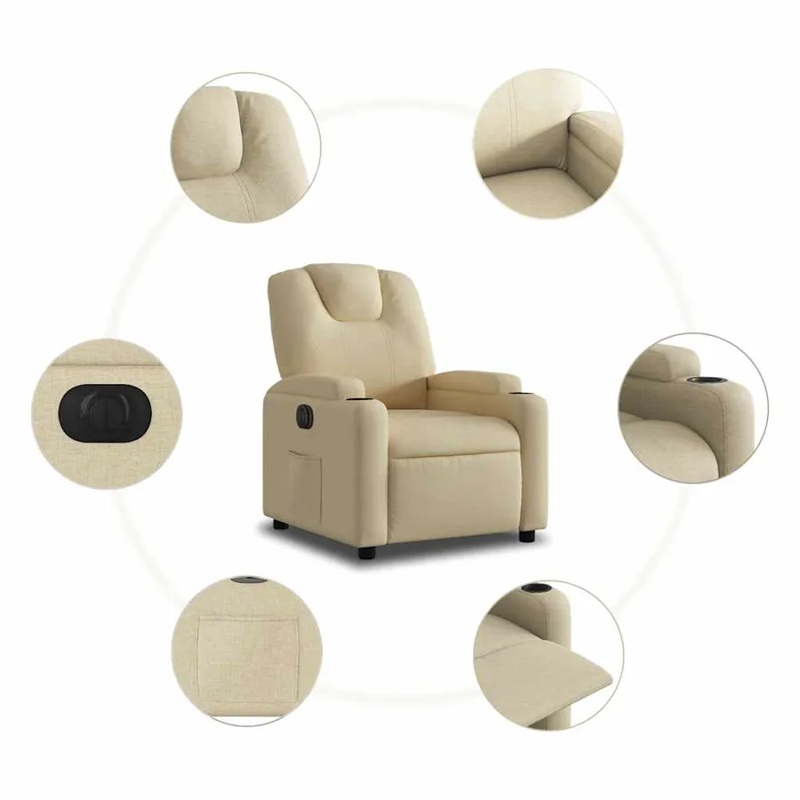Fauteuil inclinable électrique Crème Tissu - 8