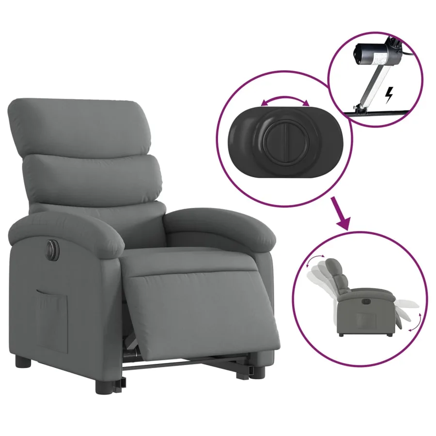 Fauteuil inclinable électrique gris foncé tissu - 5