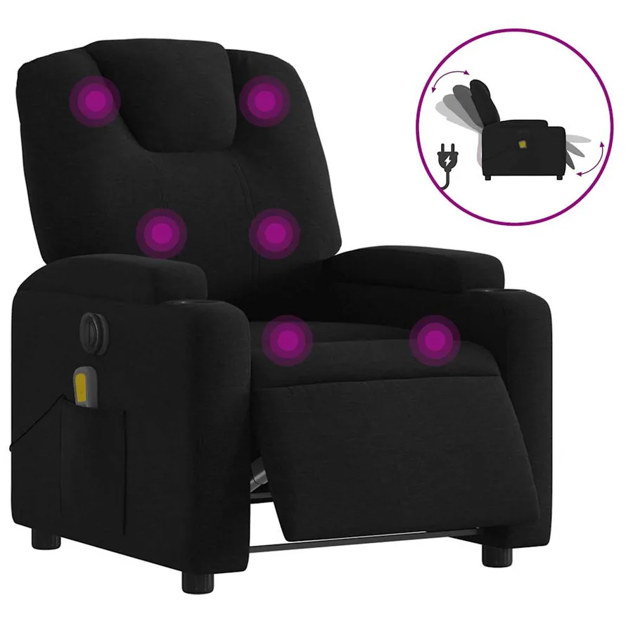 Fauteuil de massage inclinable électrique Noir Tissu - 2