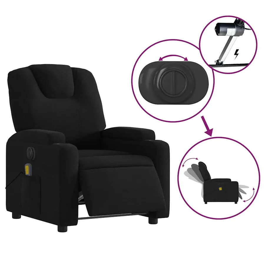 Fauteuil de massage inclinable électrique Noir Tissu - 6