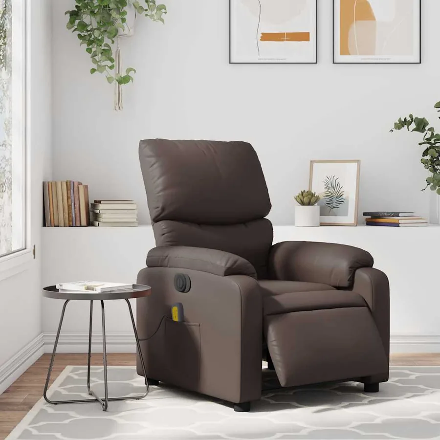 Fauteuil de massage inclinable électrique marron similicuir - 15