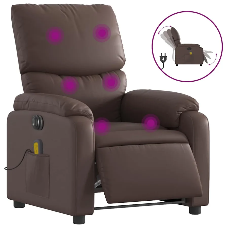 Fauteuil de massage inclinable électrique marron similicuir - 2