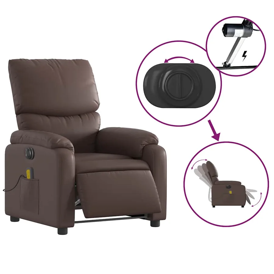 Fauteuil de massage inclinable électrique marron similicuir - 6