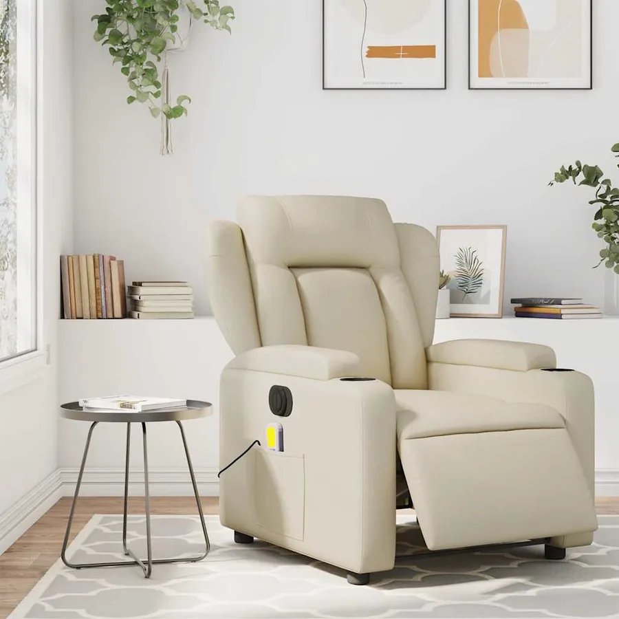 Fauteuil de massage inclinable électrique crème similicuir - 16