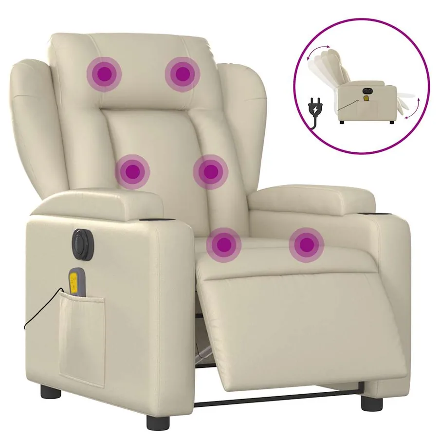 Fauteuil de massage inclinable électrique crème similicuir - 2