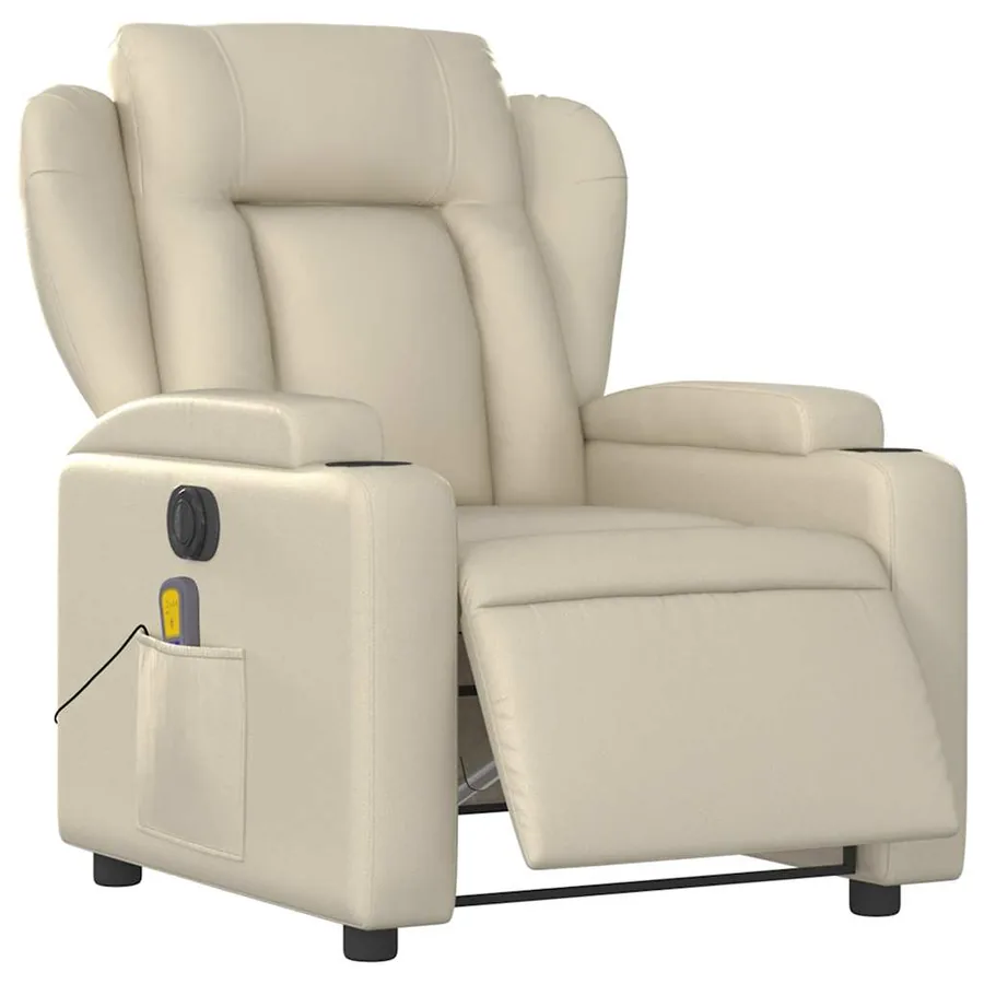 Fauteuil de massage inclinable électrique crème similicuir - 3