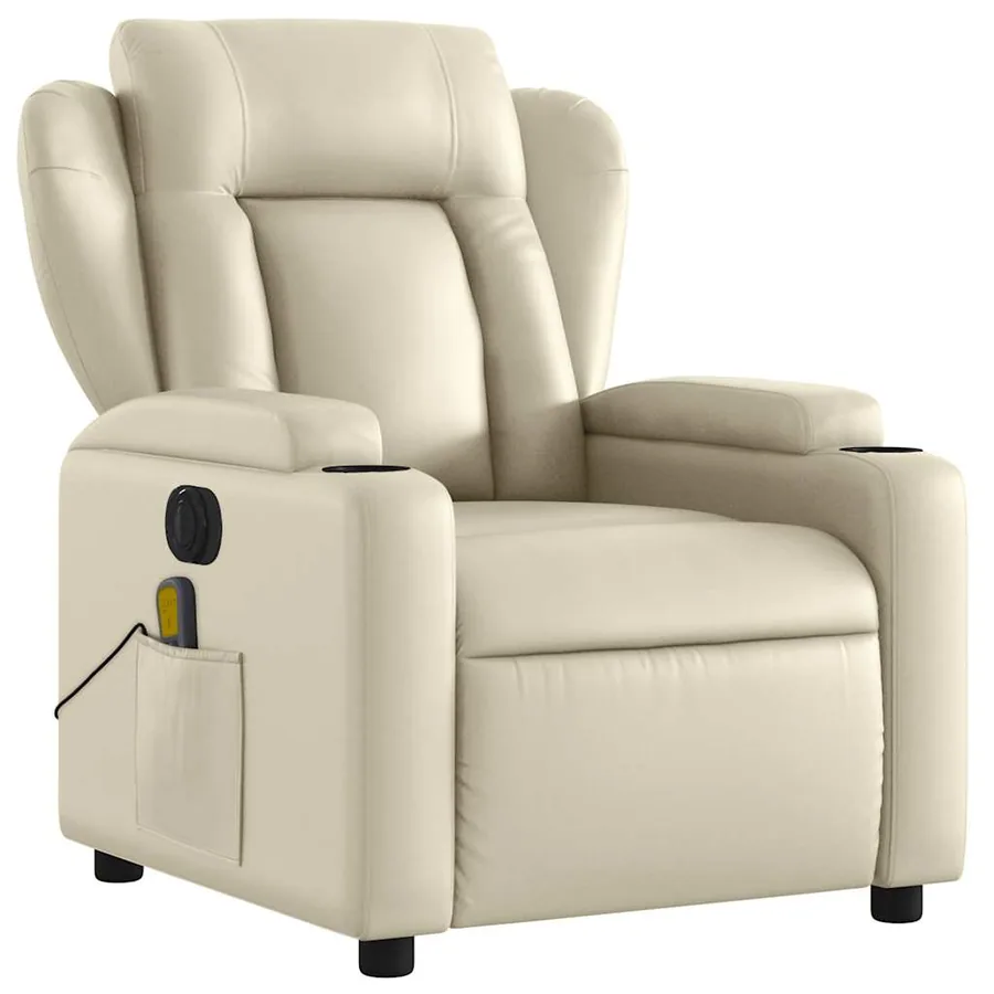 Fauteuil de massage inclinable électrique crème similicuir - 4