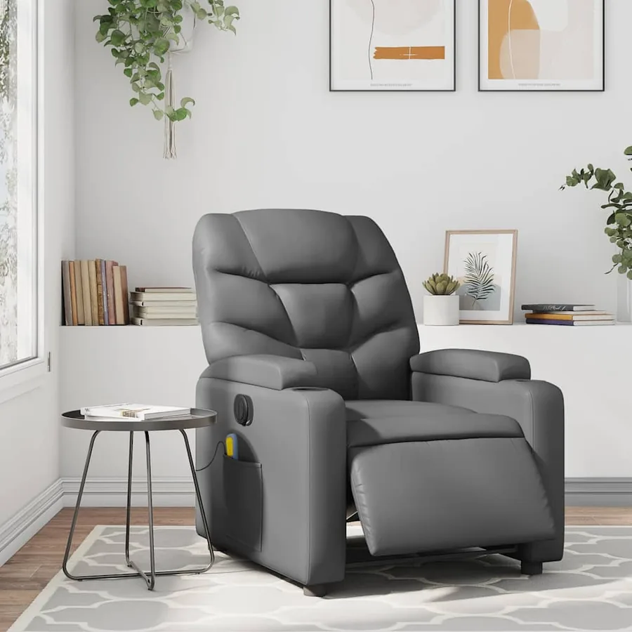 Fauteuil de massage inclinable électrique gris similicuir - 15