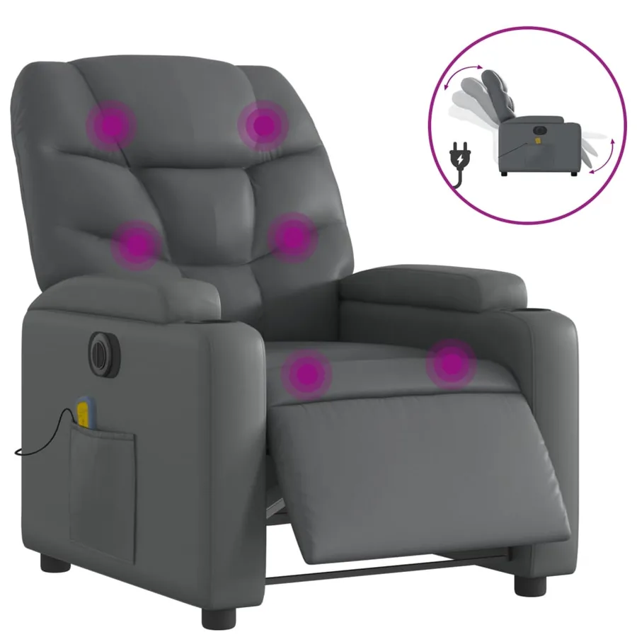Fauteuil de massage inclinable électrique gris similicuir - 2