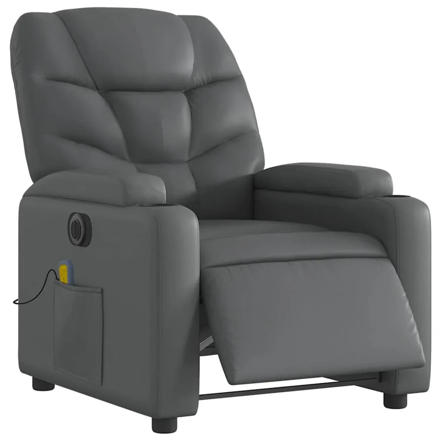Fauteuil de massage inclinable électrique gris similicuir - 3