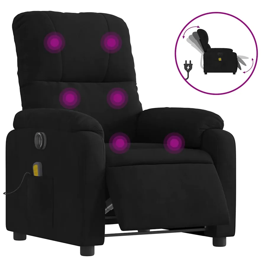 Fauteuil inclinable de massage électrique noir tissu microfibre - 2