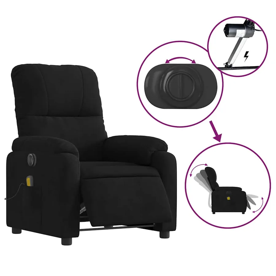 Fauteuil inclinable de massage électrique noir tissu microfibre - 6