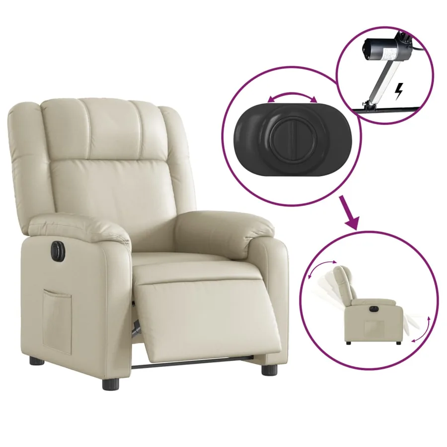 Fauteuil inclinable électrique Crème Similicuir - 6