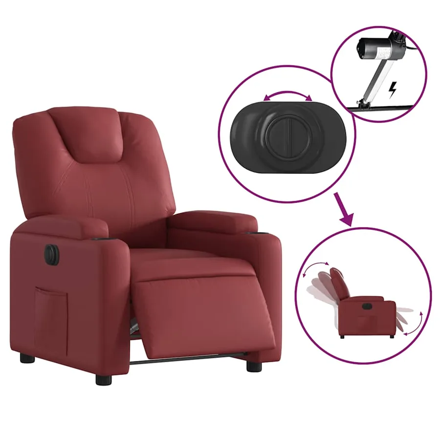 Fauteuil inclinable électrique Rouge bordeaux Similicuir - 6