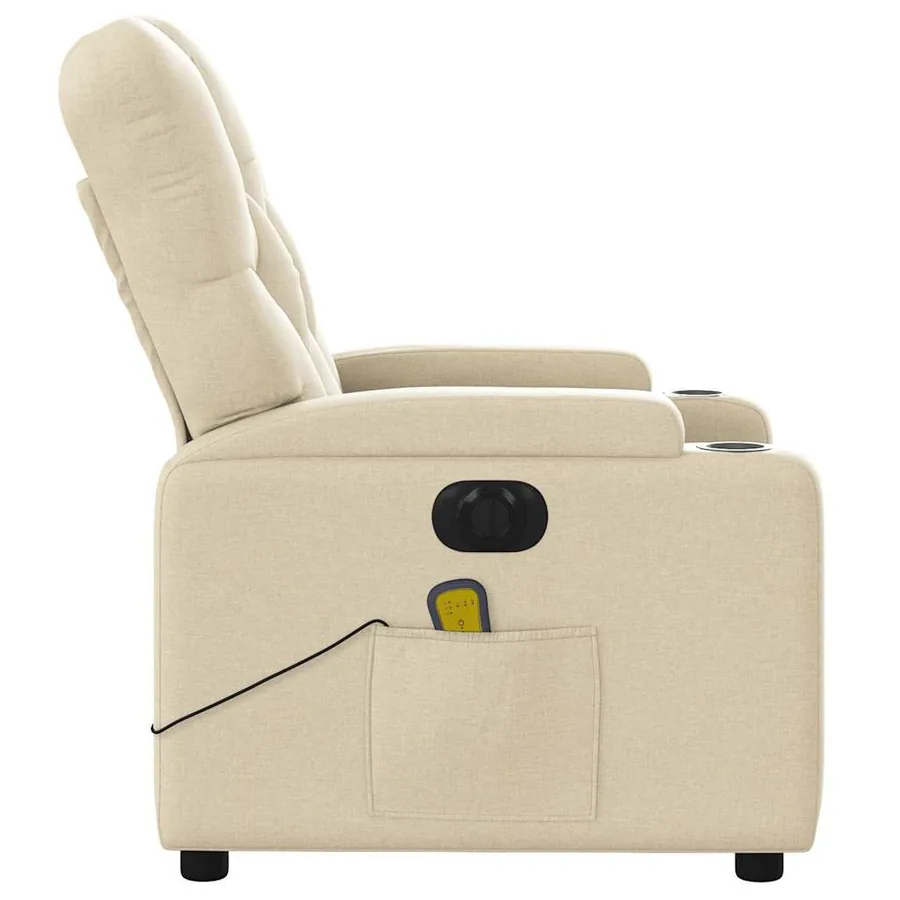Fauteuil inclinable de massage électrique crème tissu - 10