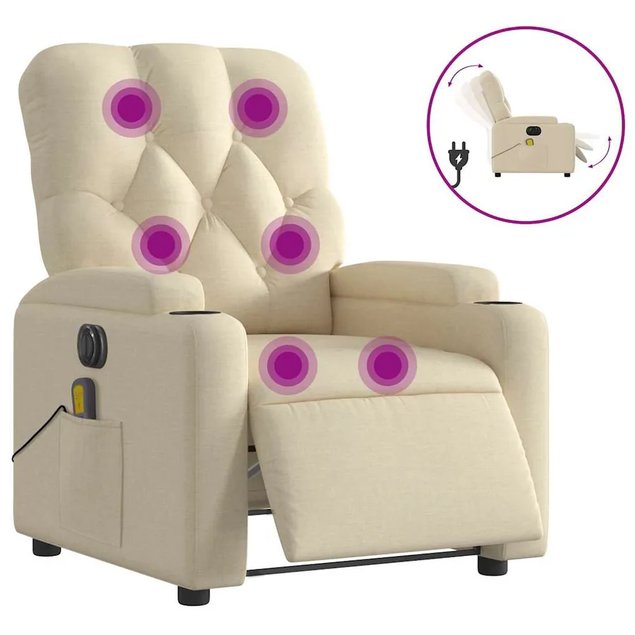 Fauteuil inclinable de massage électrique crème tissu - 2