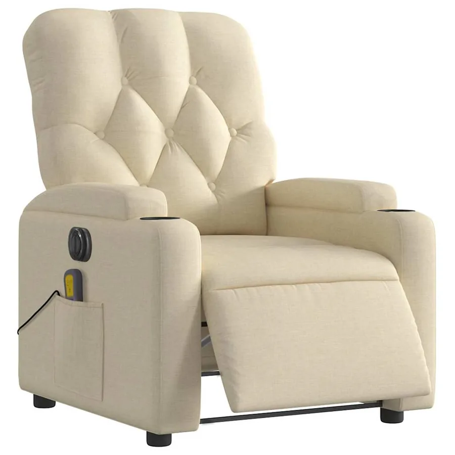 Fauteuil inclinable de massage électrique crème tissu - 3