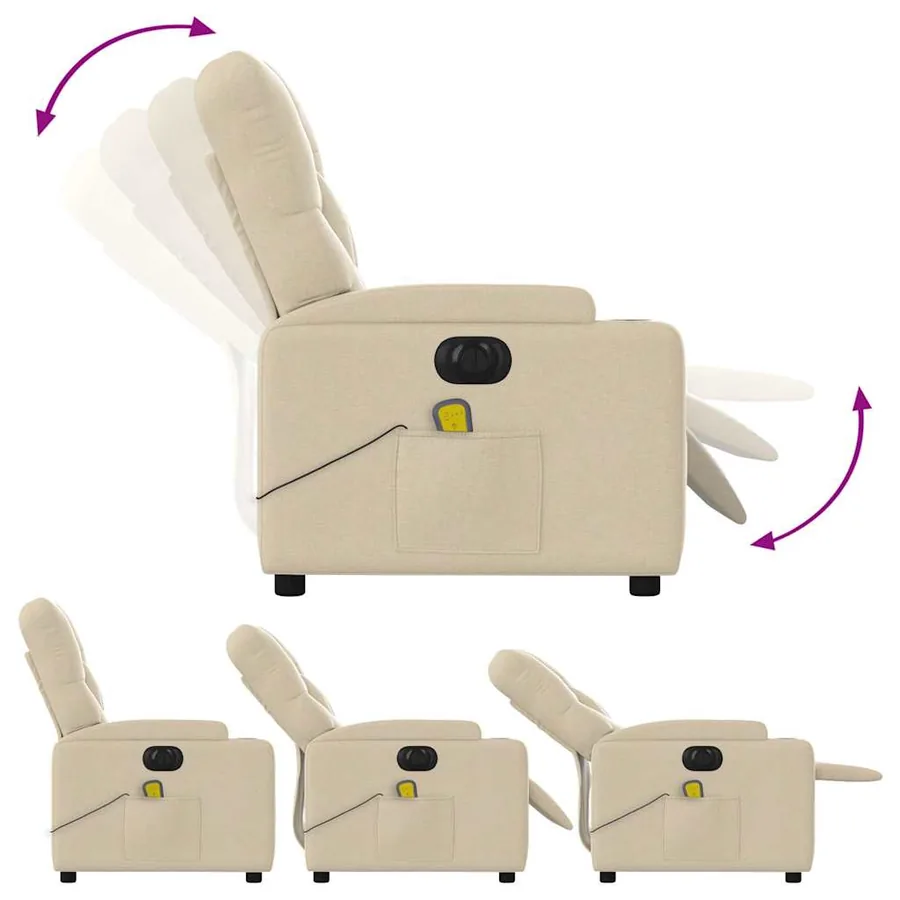 Fauteuil inclinable de massage électrique crème tissu - 7